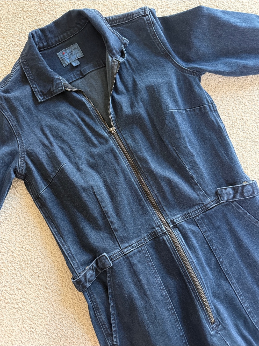 Lucky Brand Dark Blue Denim Zip-Front Jumpsuit